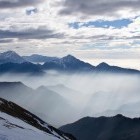 Storžič in Kamniške Alpe iz vrha Begunjščice